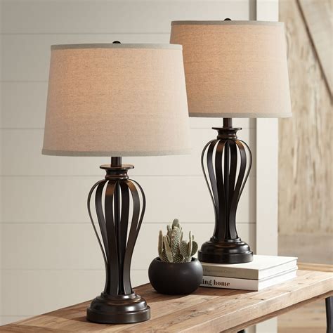 metal and fabric lamp|Farmhouse & Rustic Metal Table Lamps .